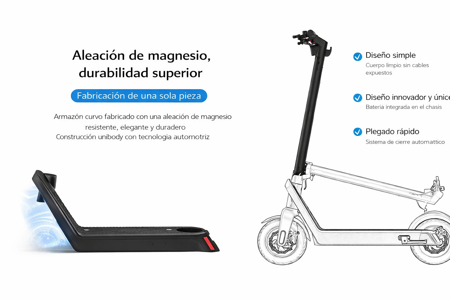 Monopatín eléctrico X9 - estructura y materiales