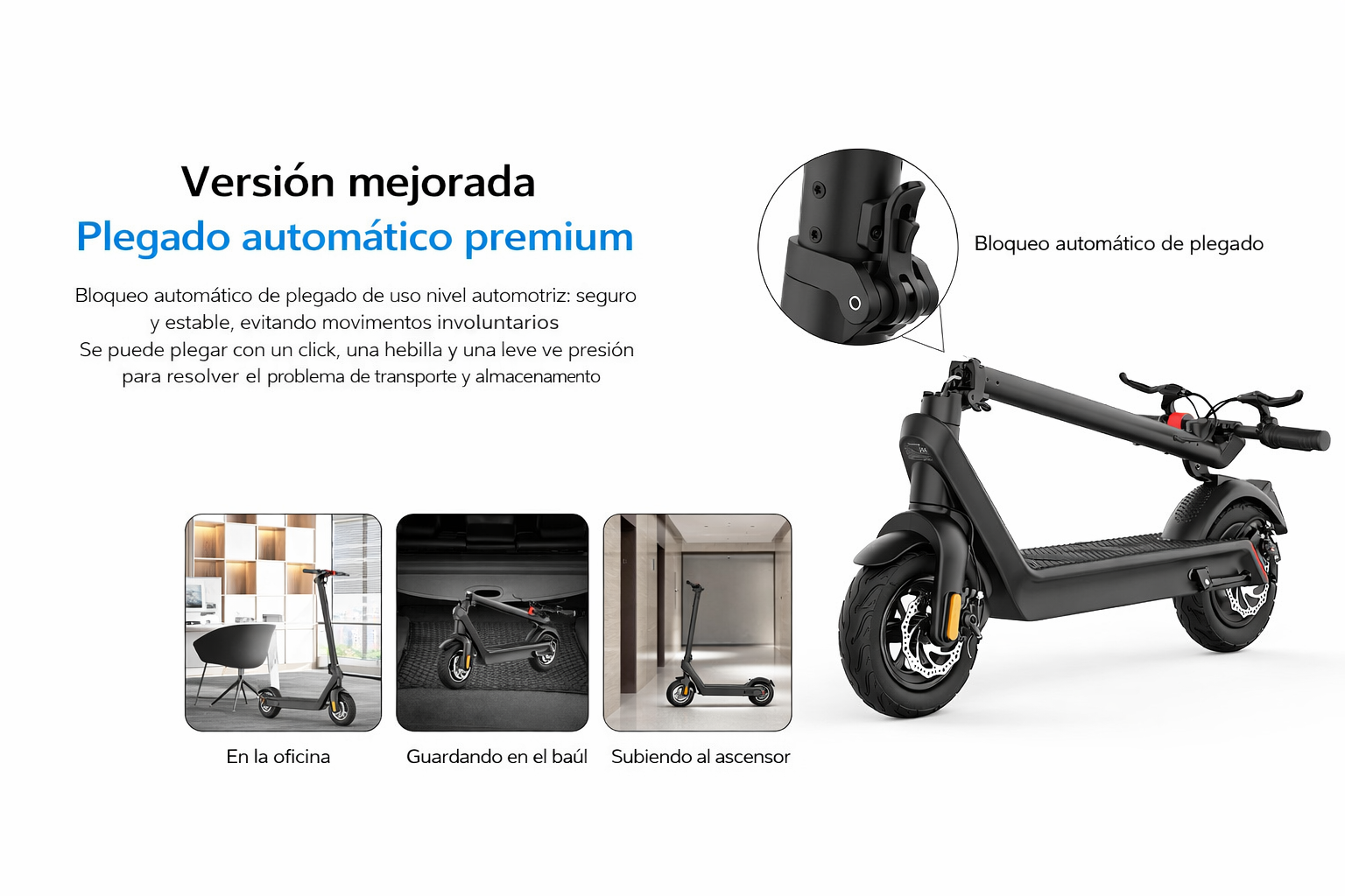 Monopatín eléctrico X9 - sistema de plegado