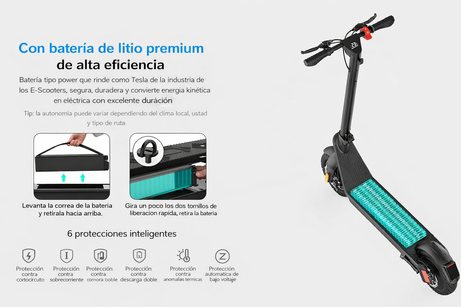 Monopatín eléctrico X9 - batería de litio