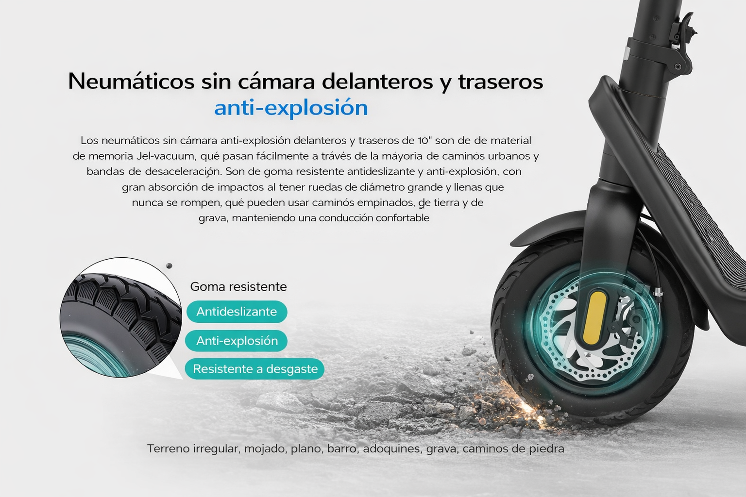 Monopatín eléctrico X9 - neumáticos y rendimiento